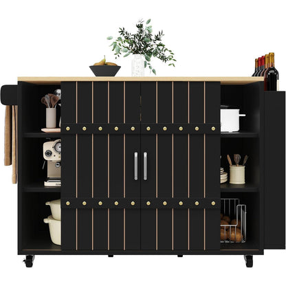 Küchenwagen mit Rollen & klappbarer Tischplatte Schwarz