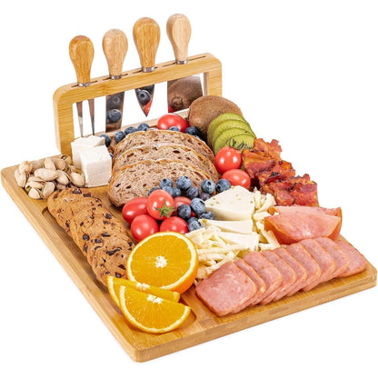 Bambus Käsebrett Set mit Messern – Servierplatte für Käse & Wurst