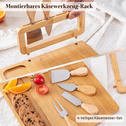 Bambus Käsebrett Set mit Messern – Servierplatte für Käse & Wurst