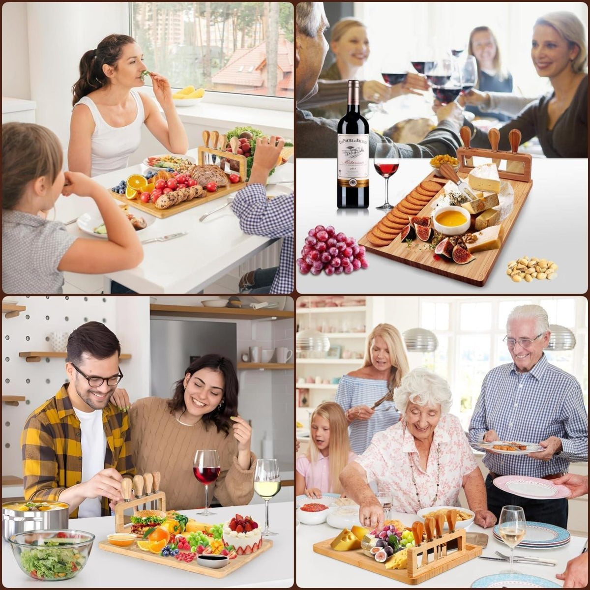 Bambus Käsebrett Set mit Messern – Servierplatte für Käse & Wurst