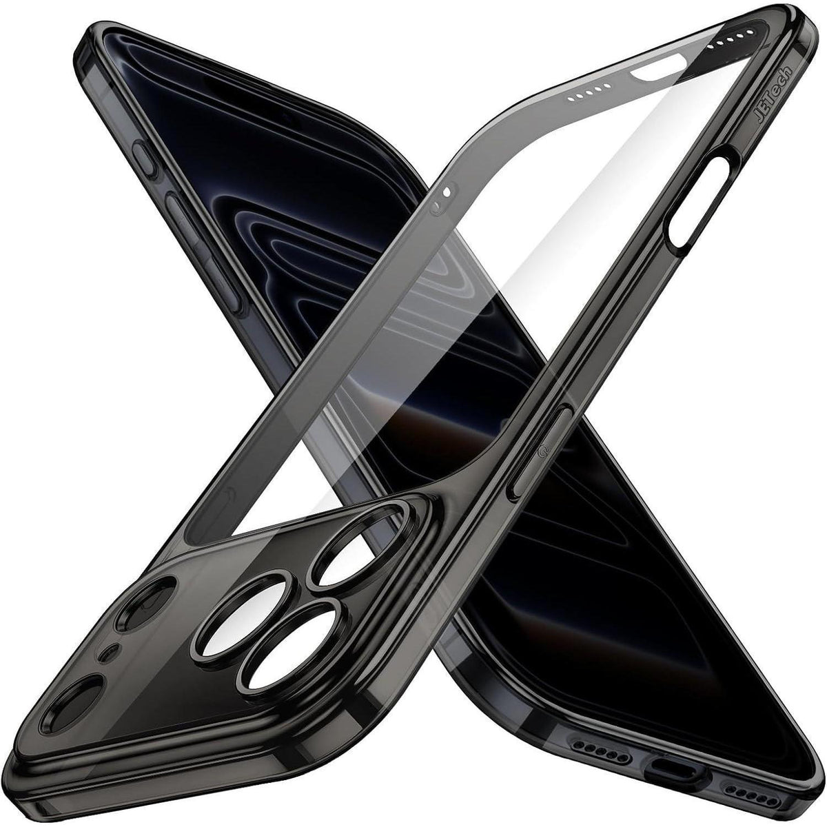 iPhone 17 Pro Hülle mit Kameraschutz, klar, schwarz