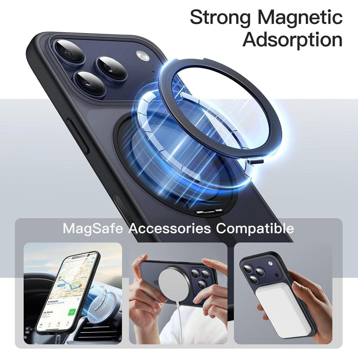 iPhone 17 Pro Hülle mit 360° Ring & MagSafe Ständer Schwarz