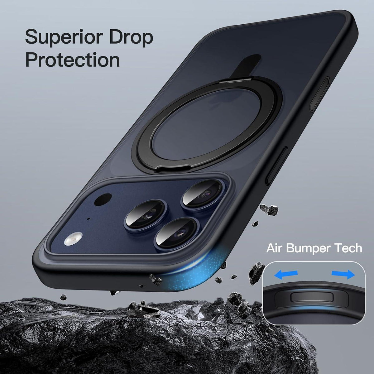iPhone 17 Pro Hülle mit 360° Ring & MagSafe Ständer Schwarz