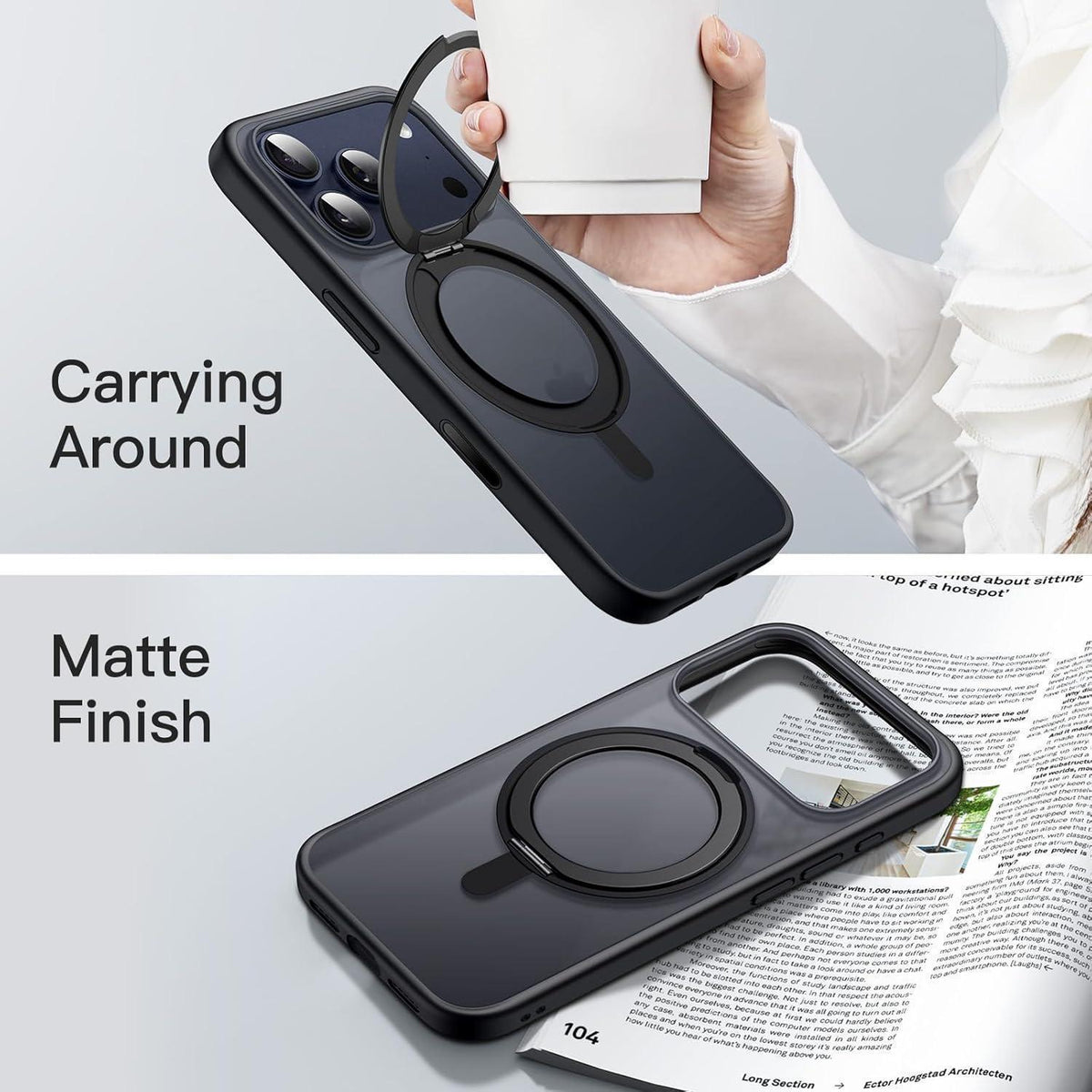 iPhone 17 Pro Hülle mit 360° Ring & MagSafe Ständer Schwarz