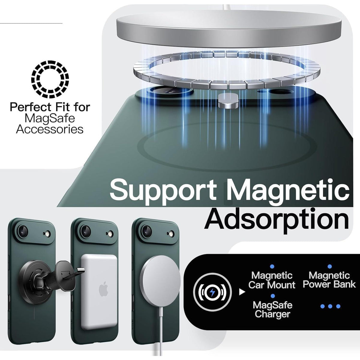 Magnetische Hülle für iPhone 17 Air, MagSafe, Nachtgrün