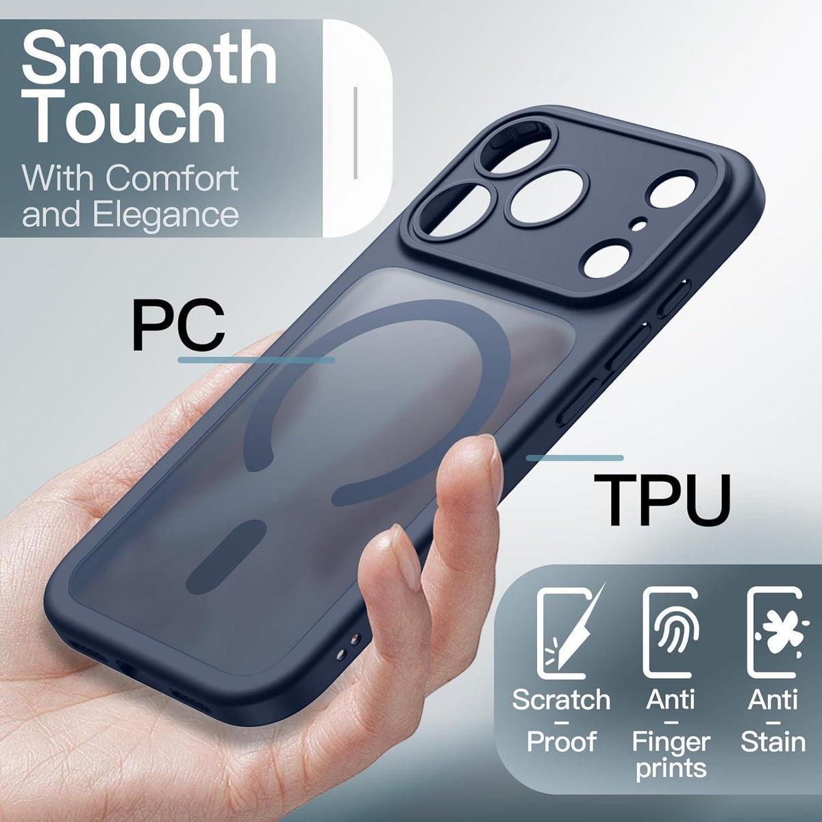 Magnetische Hülle für iPhone 17 Pro 6,3 Zoll, Dunkelblau