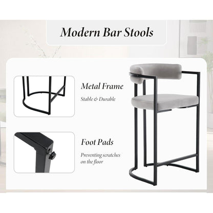 Barhocker Set Grau – Samt & Metall, 66cm Sitzhöhe
