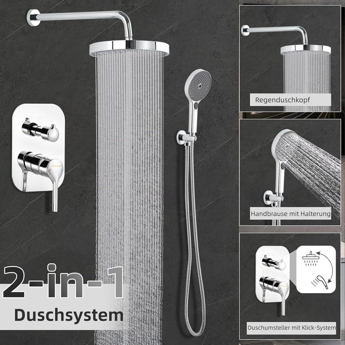 Unterputz Duschsystem 10 Zoll mit Regendusche & Handbrause