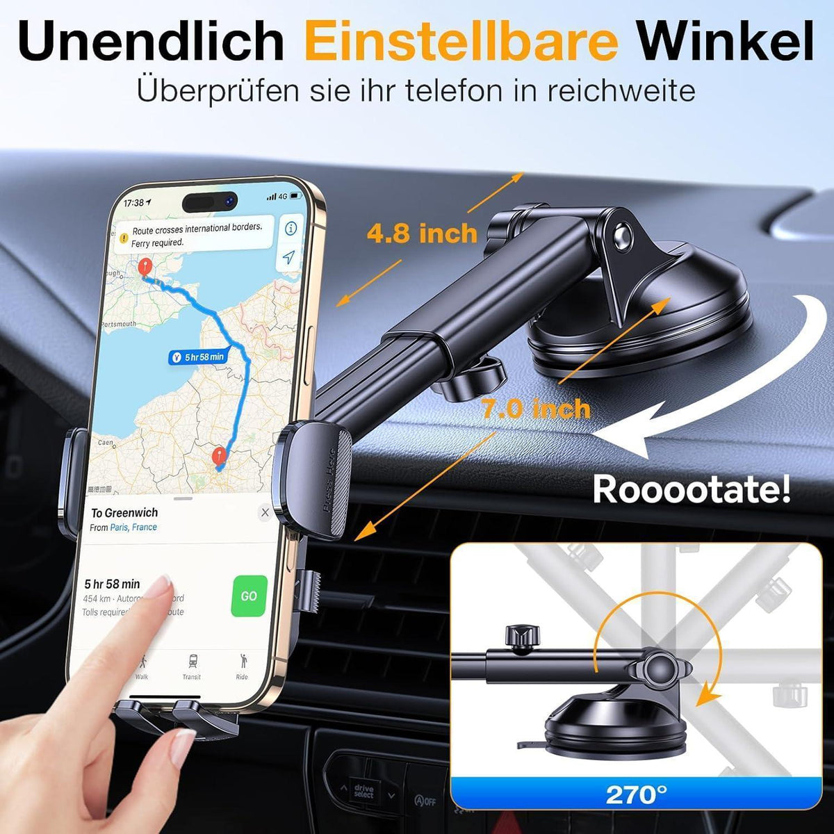 Handyhalter Auto 360° Drehbar – Saugnapf, Lüftung, Armaturenbrett