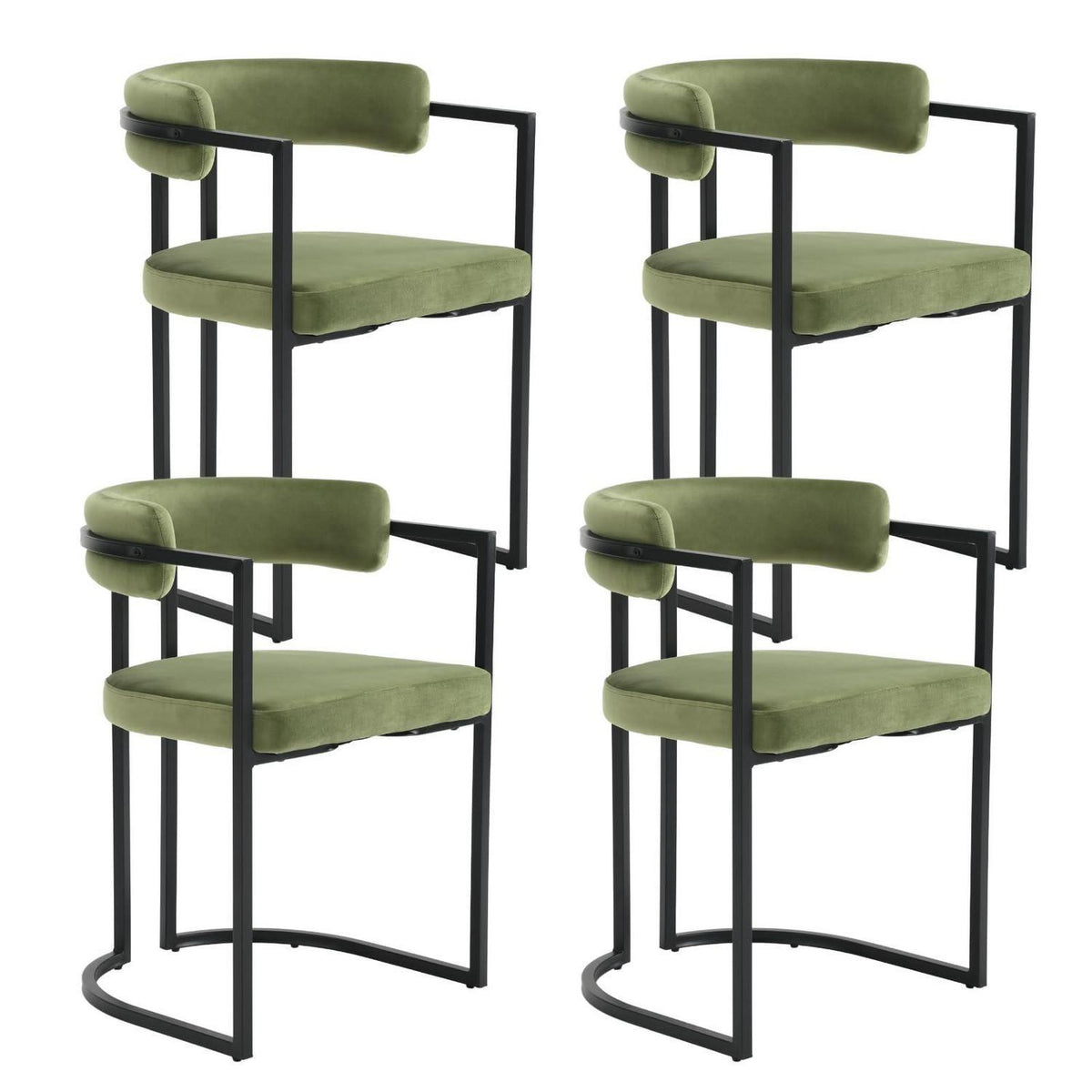 Esszimmerstühle Set 4er – Samt, Grün & Schwarzmetall