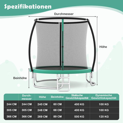 GYMAX Gartentrampolin 244cm mit Sicherheitsnetz & Leiter