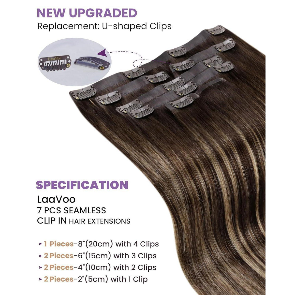 Echthaar Clip-in Extensions Braun Balayage 50cm