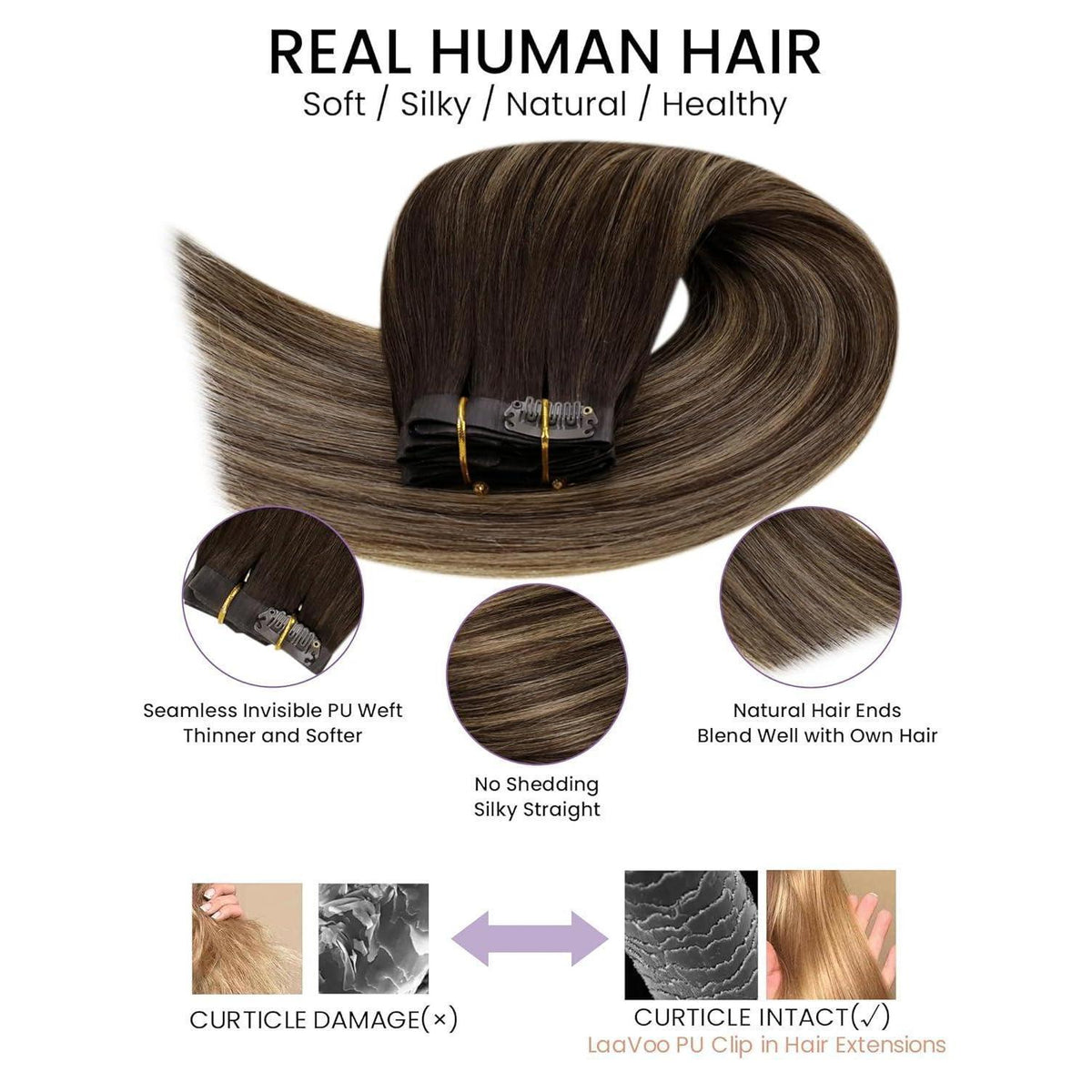 Echthaar Clip-in Extensions Balayage 55cm – 7er Set