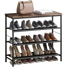 Schuhregal 4 Ebenen Schwarz Metall mit MDF-Platte