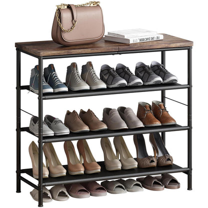 Schuhregal 4 Ebenen Schwarz Metall mit MDF-Platte