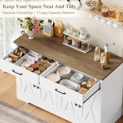 Sideboard 120cm mit Arbeitsplatte – Küchenschrank Weiß & Braun