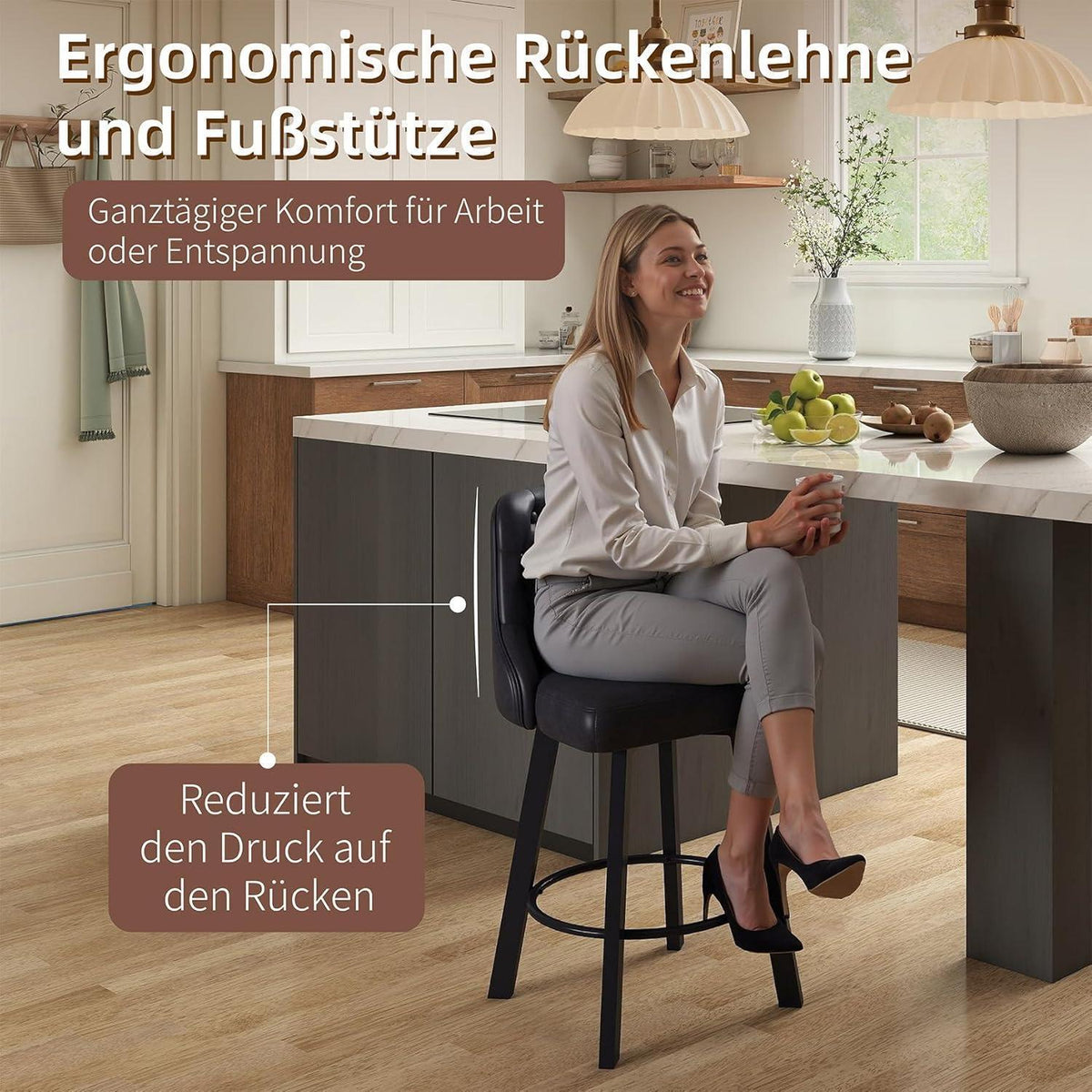 Moderner Barhocker 2er Set in Lederoptik & Fußstütze