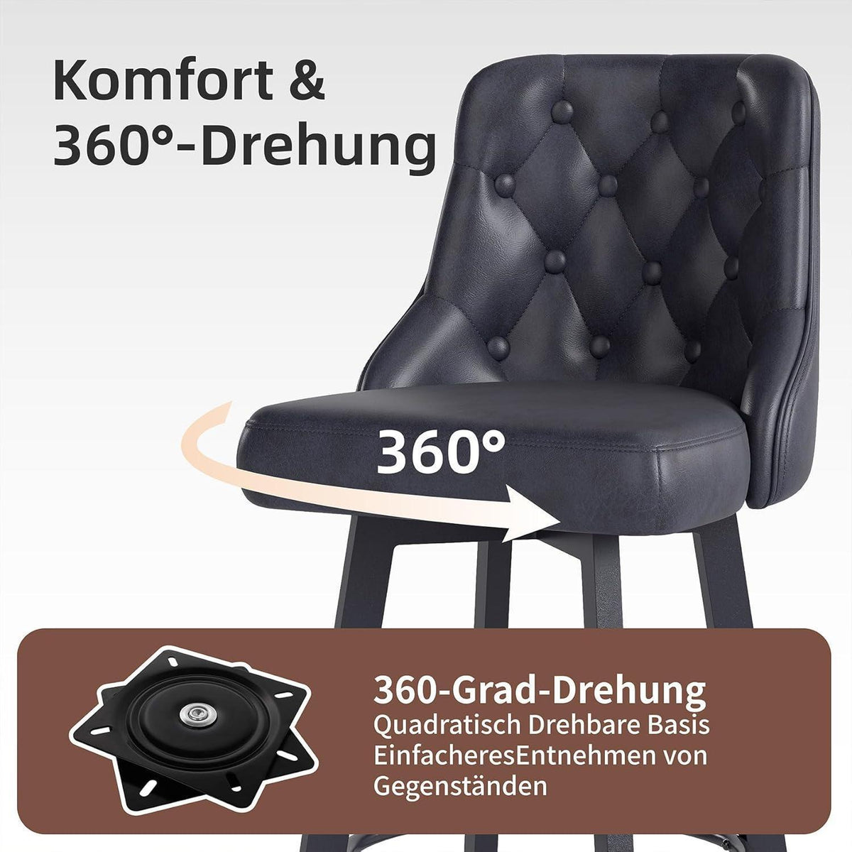 Moderner Barhocker 2er Set in Lederoptik & Fußstütze