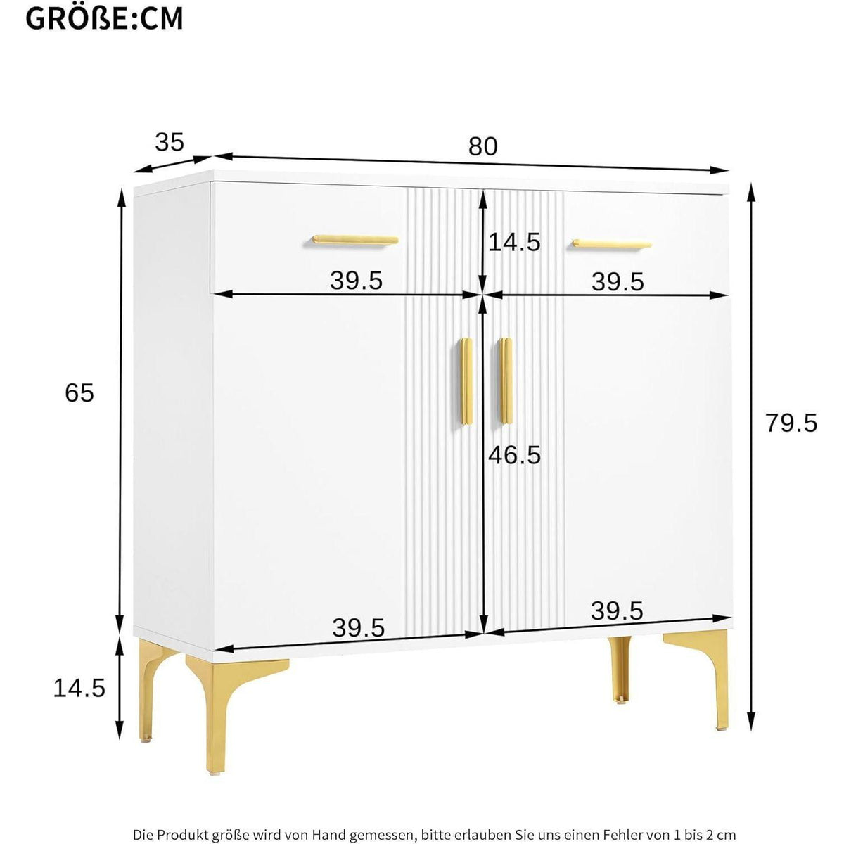 Schmale Kommode mit 2 Türen & 2 Schubladen – Weiß
