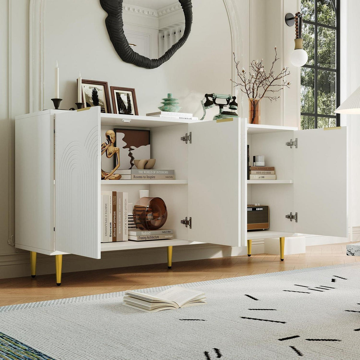 Sideboard mit 4 Türen – Weiß, 160x40x80 cm