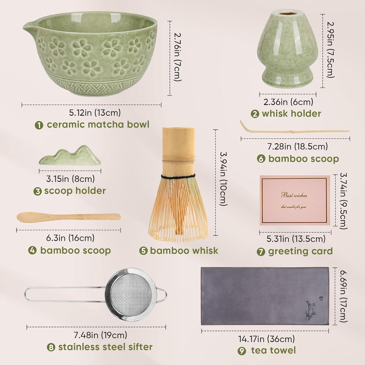 Matcha Set mit Bambus Schneebesen & Schüssel – 8-teilig