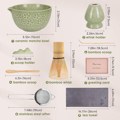 Matcha Set mit Bambus Schneebesen & Schüssel – 8-teilig