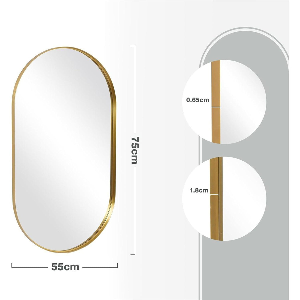 Ovaler Wandspiegel Gold 75x55cm – Moderner Schminkspiegel für Bad & Co.