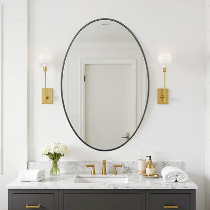Oval Wandspiegel Schwarz 91x61cm – Moderner Badezimmer Spiegel