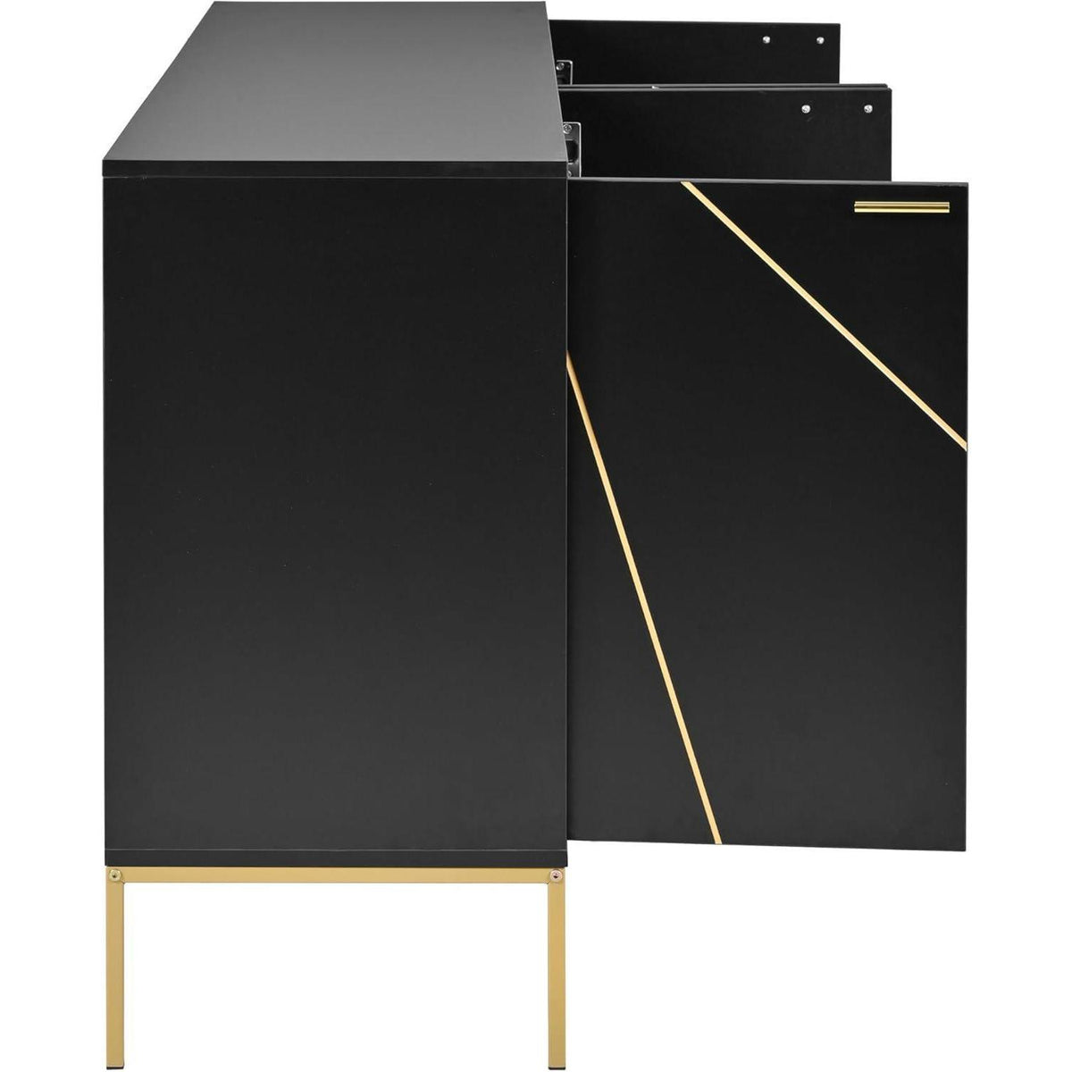 TV-Schrank mit 4 Türen & verstellbarem Regal – Schwarz