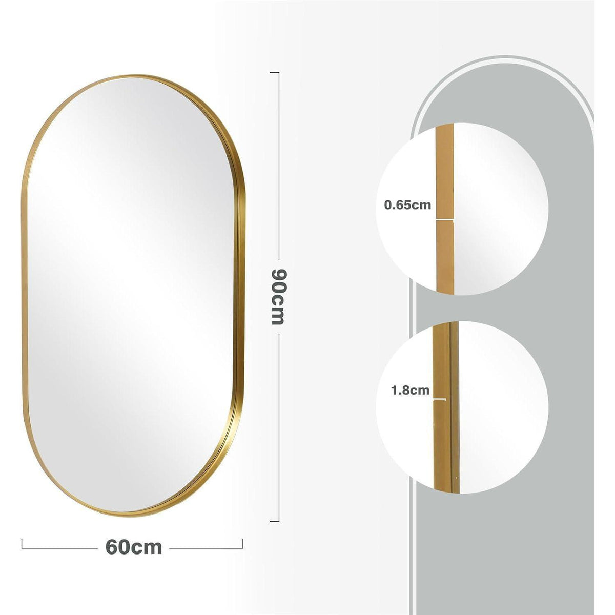 Ovaler Wandspiegel Gold 90x60cm – Moderner Badezimmer Spiegel