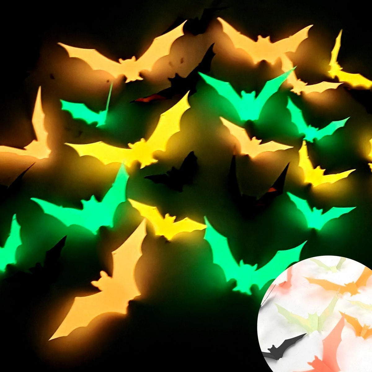 3D Fledermaus Wandsticker Halloween Deko – 48 Stück, Leuchtend