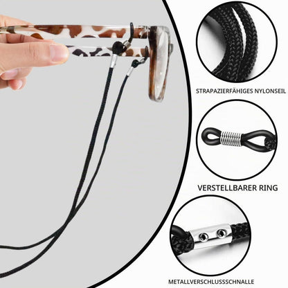8x Brillenband Nylon Schwarz – Einstellbar & Mit Tuch