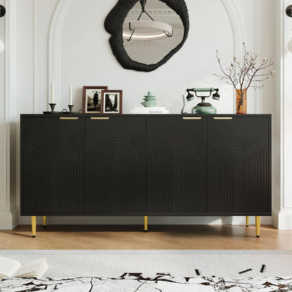 Holz Kommode mit 4 Türen – Sideboard Wohnzimmer Schwarz