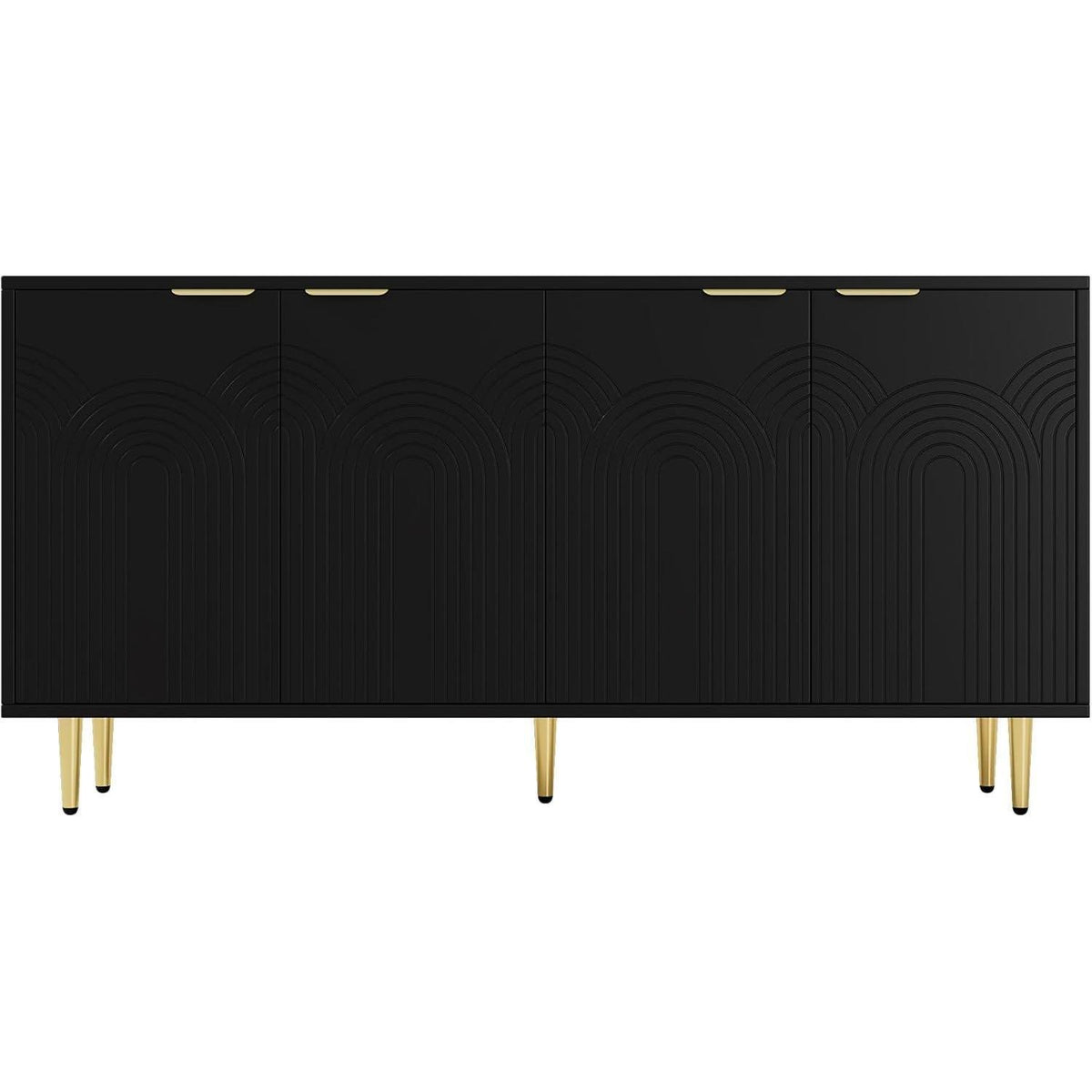 Holz Kommode mit 4 Türen – Sideboard Wohnzimmer Schwarz