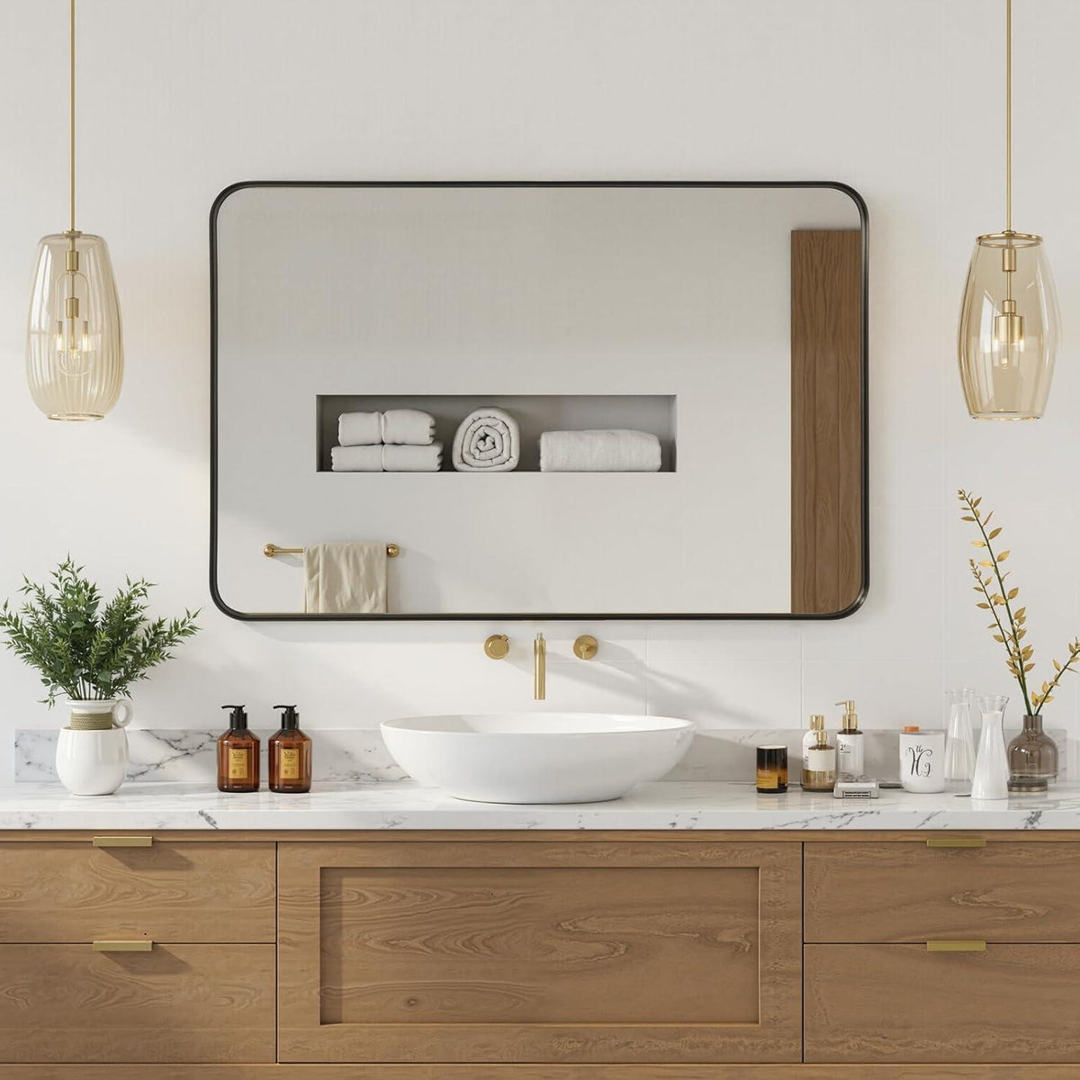 Wandspiegel Schwarz 75x50cm – Moderner Badezimmer Spiegel