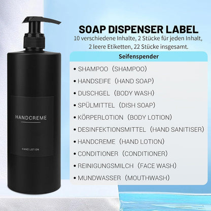 500ml Seifenspender Schwarz mit Etiketten – Nachfüllbar & Verriegelbar