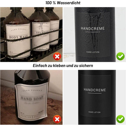 500ml Seifenspender Schwarz mit Etiketten – Nachfüllbar & Verriegelbar