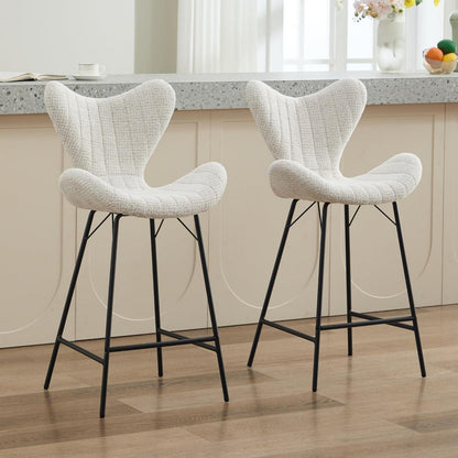 Moderner Barhocker 2er Set mit Chenille & Stepp-Rückenlehne