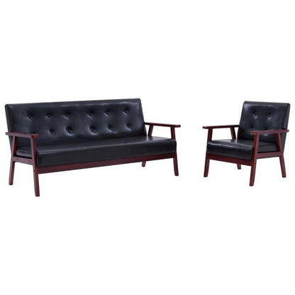 2-tlg. Sofagarnitur Schwarz Kunstleder Modernes Wohnzimmer Sofa