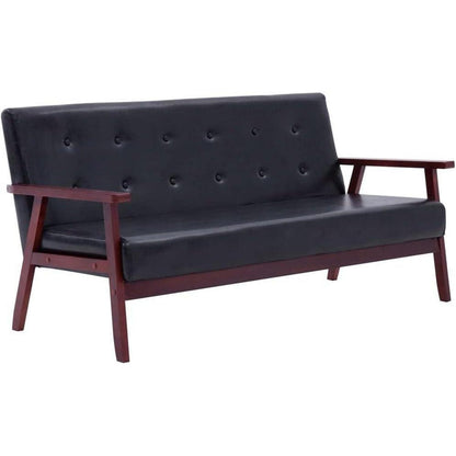2-tlg. Sofagarnitur Schwarz Kunstleder Modernes Wohnzimmer Sofa