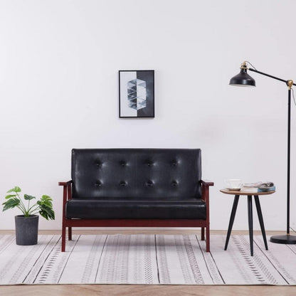 2-Sitzer Sofa Schwarz Kunstleder mit Armlehnen