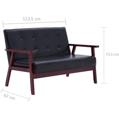 2-Sitzer Sofa Schwarz Kunstleder mit Armlehnen