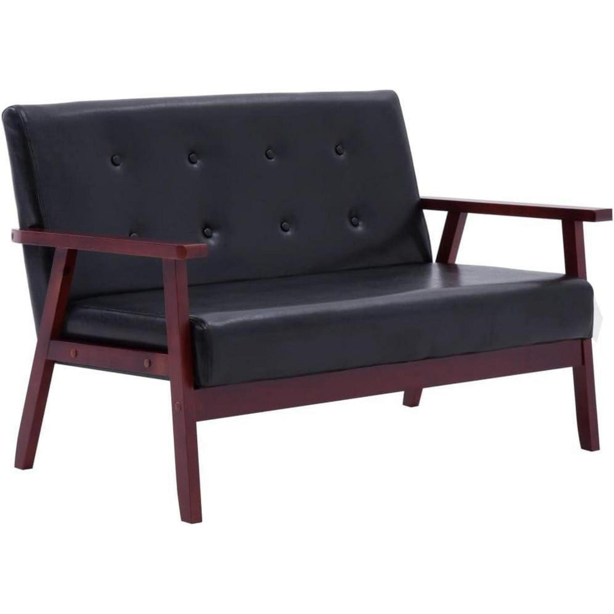 2-Sitzer Sofa Schwarz Kunstleder mit Armlehnen