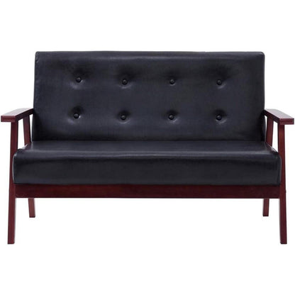 2-Sitzer Sofa Schwarz Kunstleder mit Armlehnen