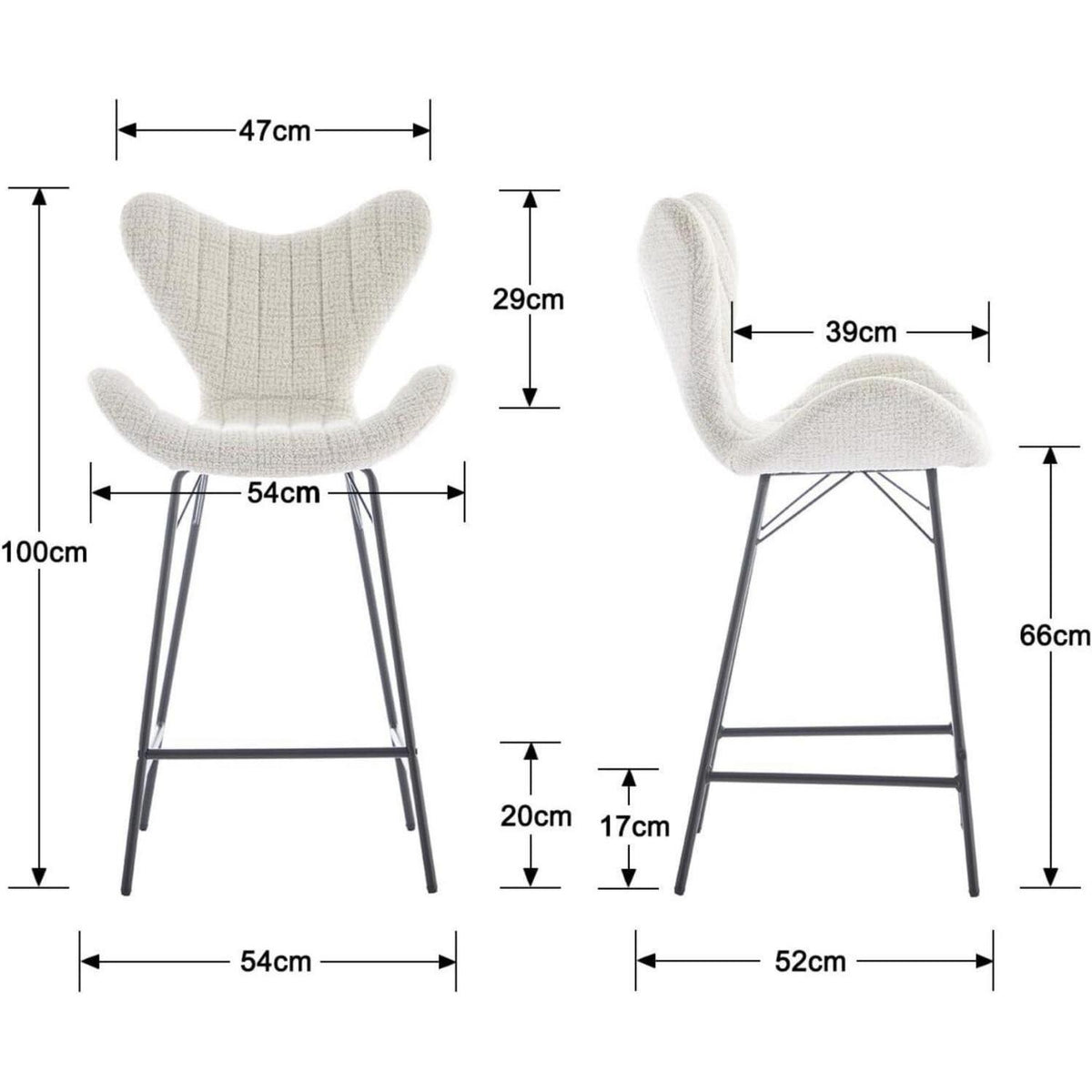 Moderner Barhocker 4er Set mit Chenille & Metallgestell