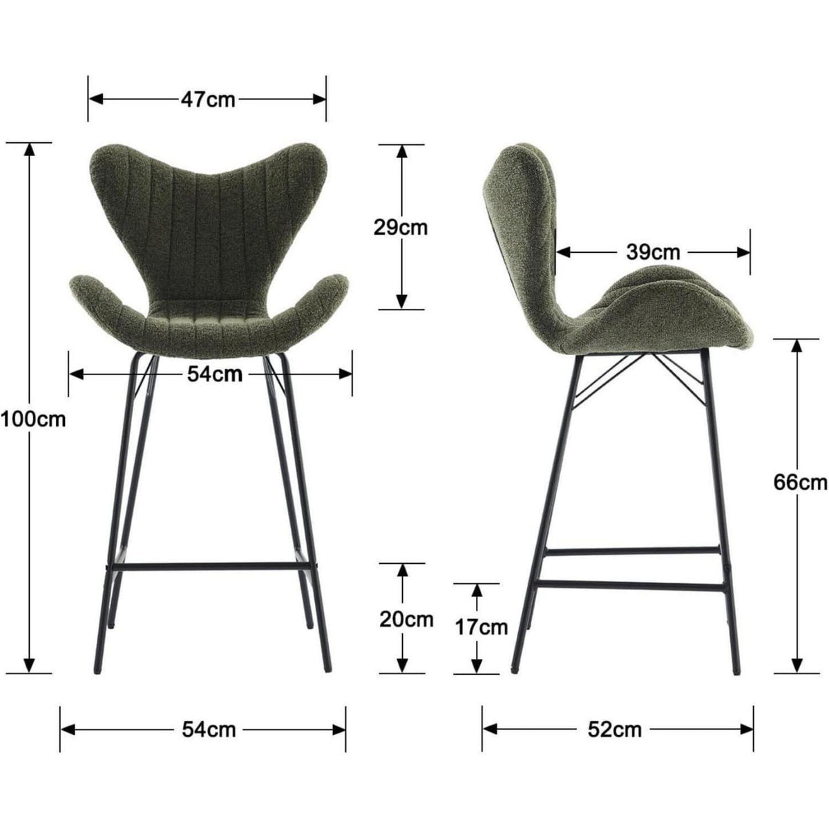 Moderner Barhocker 2er Set mit Chenille & Stepp-Rückenlehne Grün