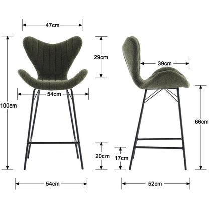 Moderner Barhocker 2er Set mit Chenille & Stepp-Rückenlehne Grün