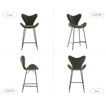 Moderner Barhocker 2er Set mit Chenille & Stepp-Rückenlehne Grün