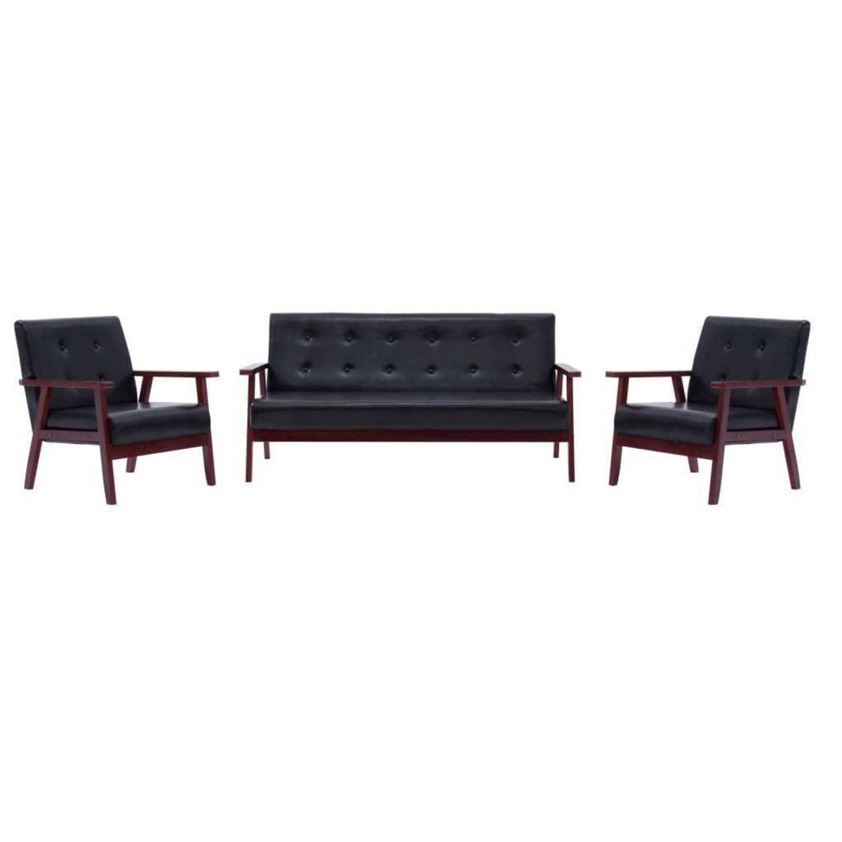 3-TLG. Sofagarnitur Schwarz – Modernes Sofa-Set für Wohnzimmer