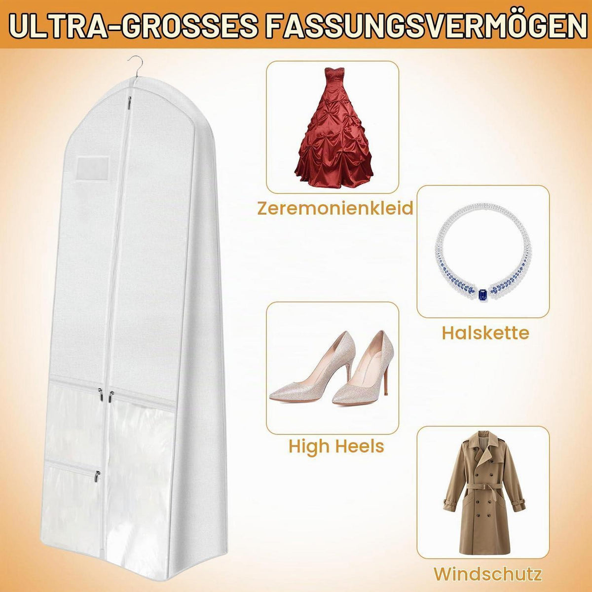 Brautkleidhülle 180cm atmungsaktiv staubdicht faltbar